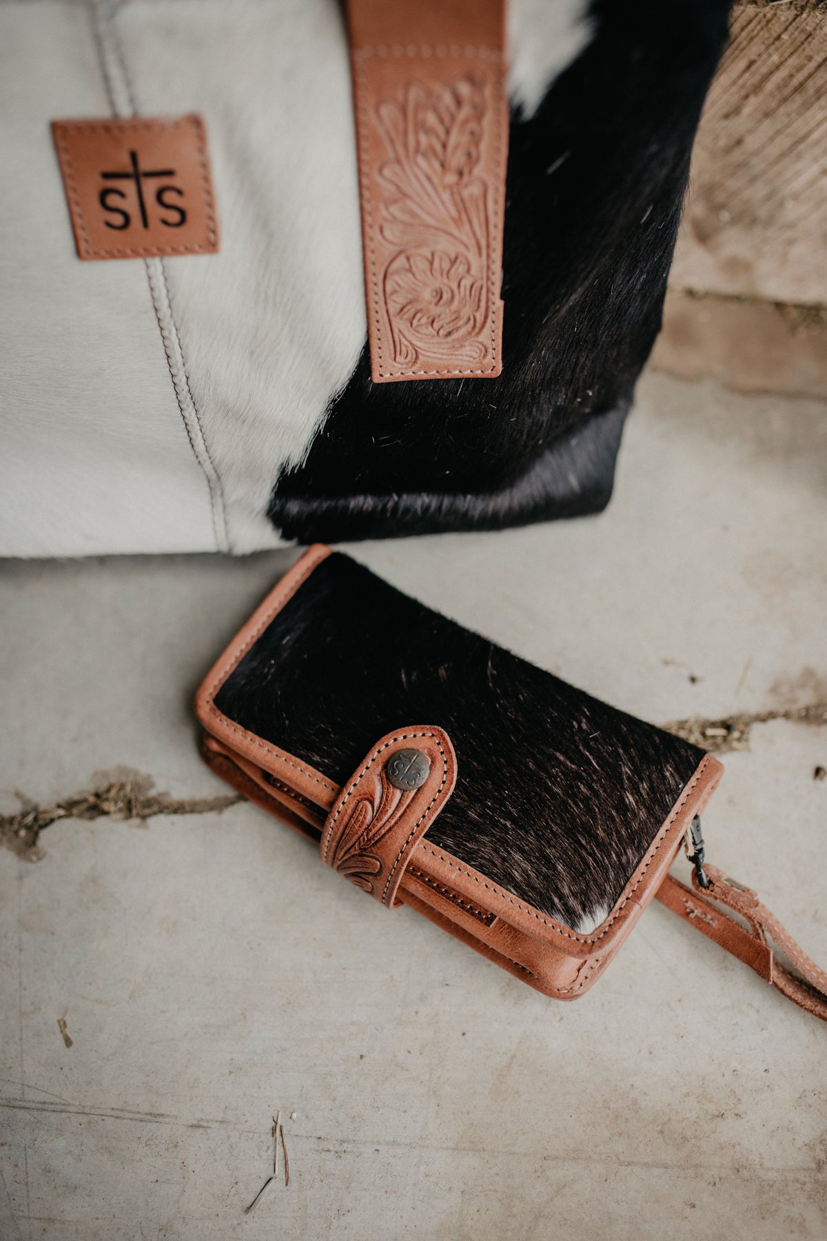 Cowhide and Floral Tooled Crossbody Wallet by STS Ranchwear