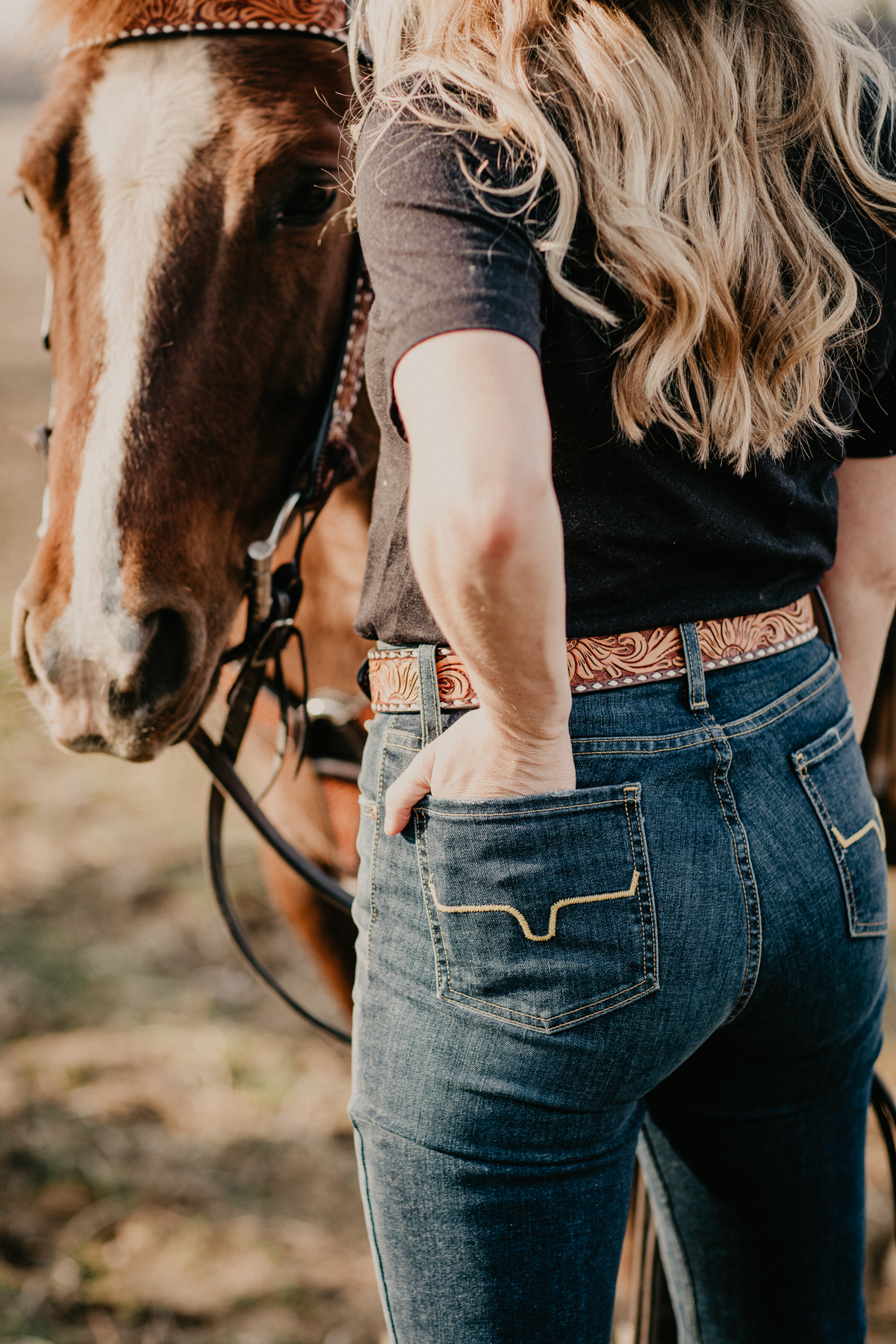 Sunflower Tooled Belt with White Buck Stitching and Buckle