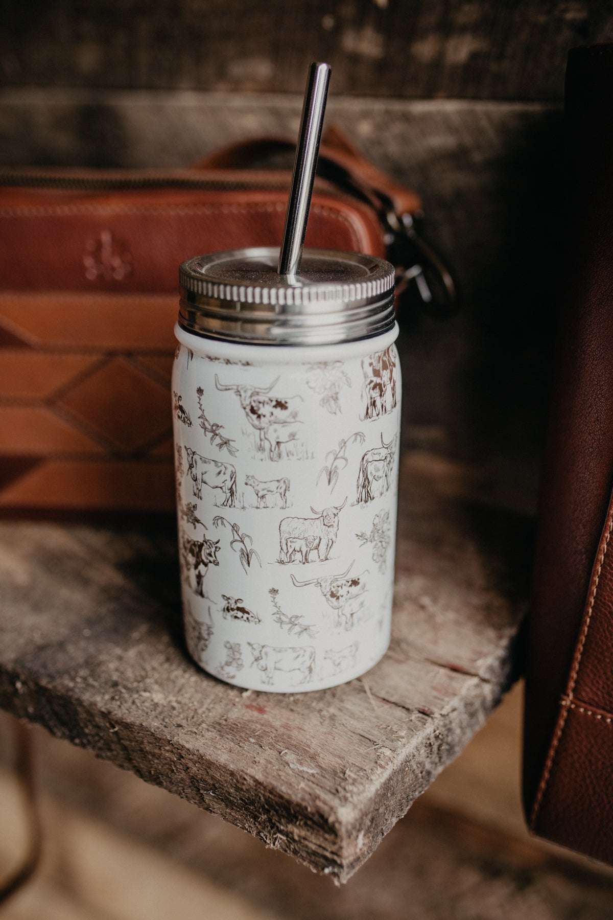 Stainless Steel 17 oz "Mason Jar" with Straw (Multiple Designs)
