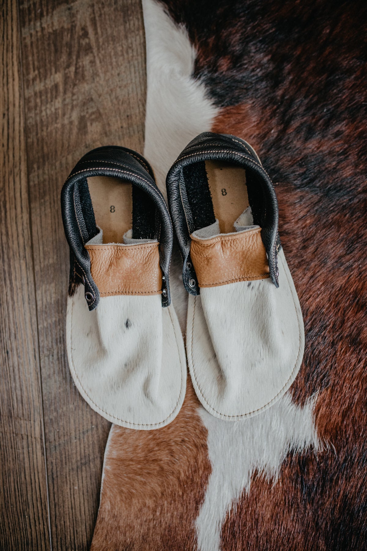 Cowhide and Leather Moccasin with Minimalist Rubber Sole - Size 8