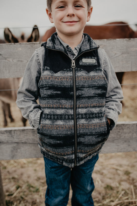Youth Boy's CINCH Wooly Grey Striped Vest (One L Only)