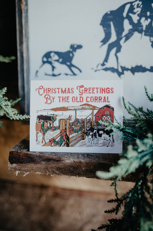 "Christmas Greetings by the Old Corral" Christmas Card (5, 10, & 25 pack)