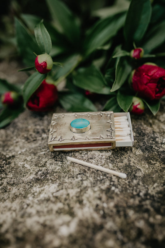 Silver & Turquoise Mini Match Box with Turquoise Accent