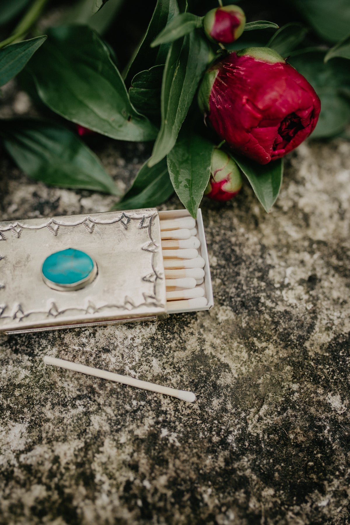 Silver & Turquoise Mini Match Box with Turquoise Accent