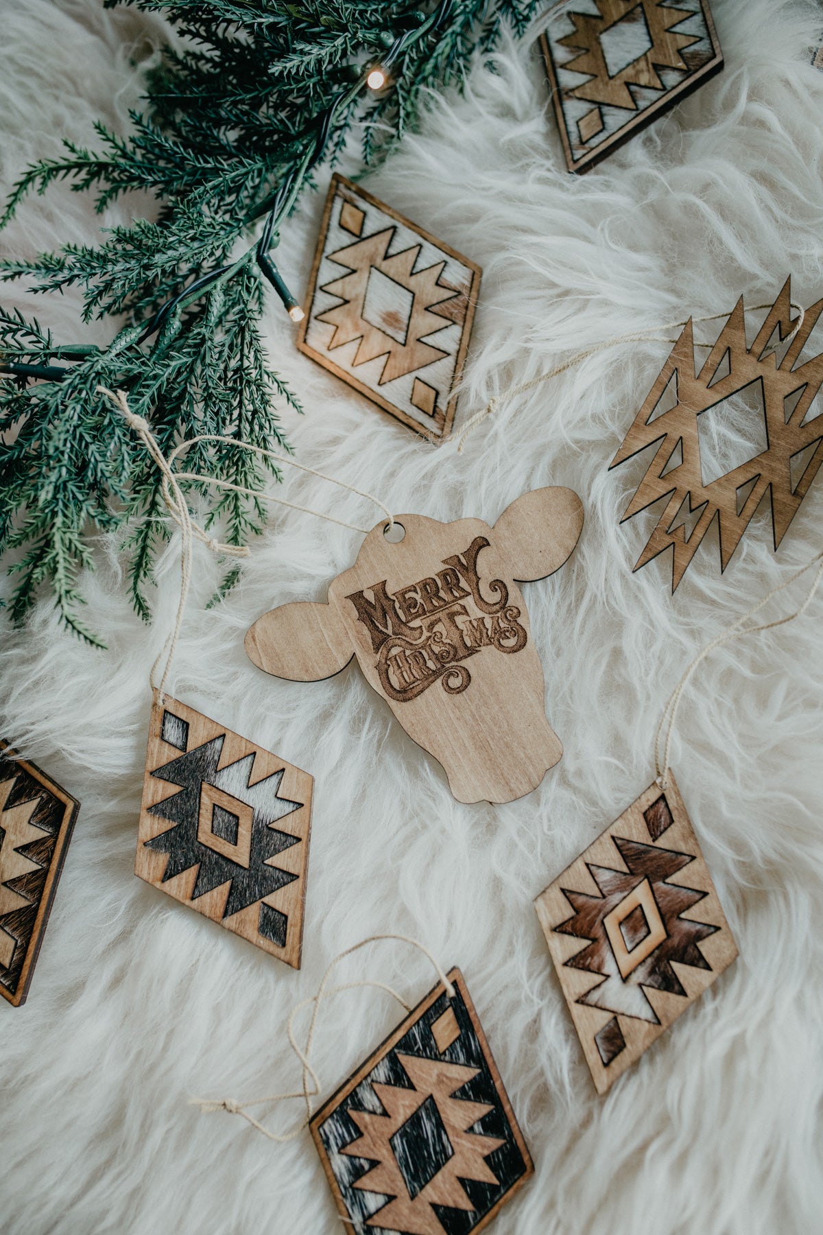 "Merry Christmas" Wooden Cow Ornament