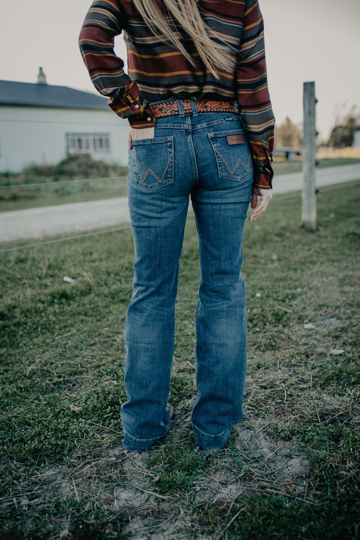 'Mae' Mid Rise Retro Trouser Jean by Wrangler (New Medium Stonewash Blue)