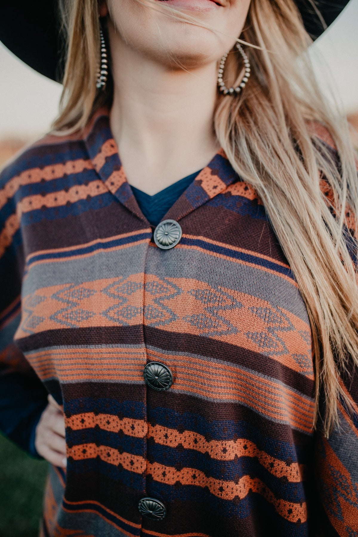 'Acadia' Women's Rust and Navy Striped Poncho Sweater (XS/S - XL/XXL)