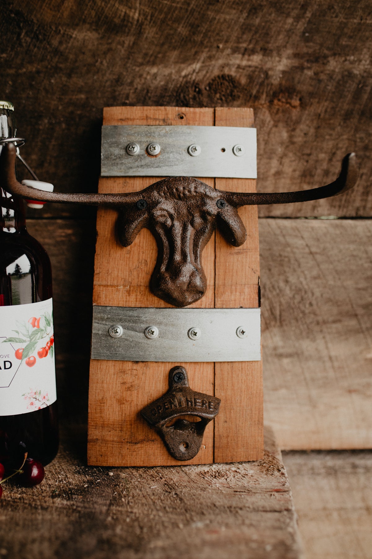 Longhorn Whiskey Barrel Wall Decor & Bottle Opener