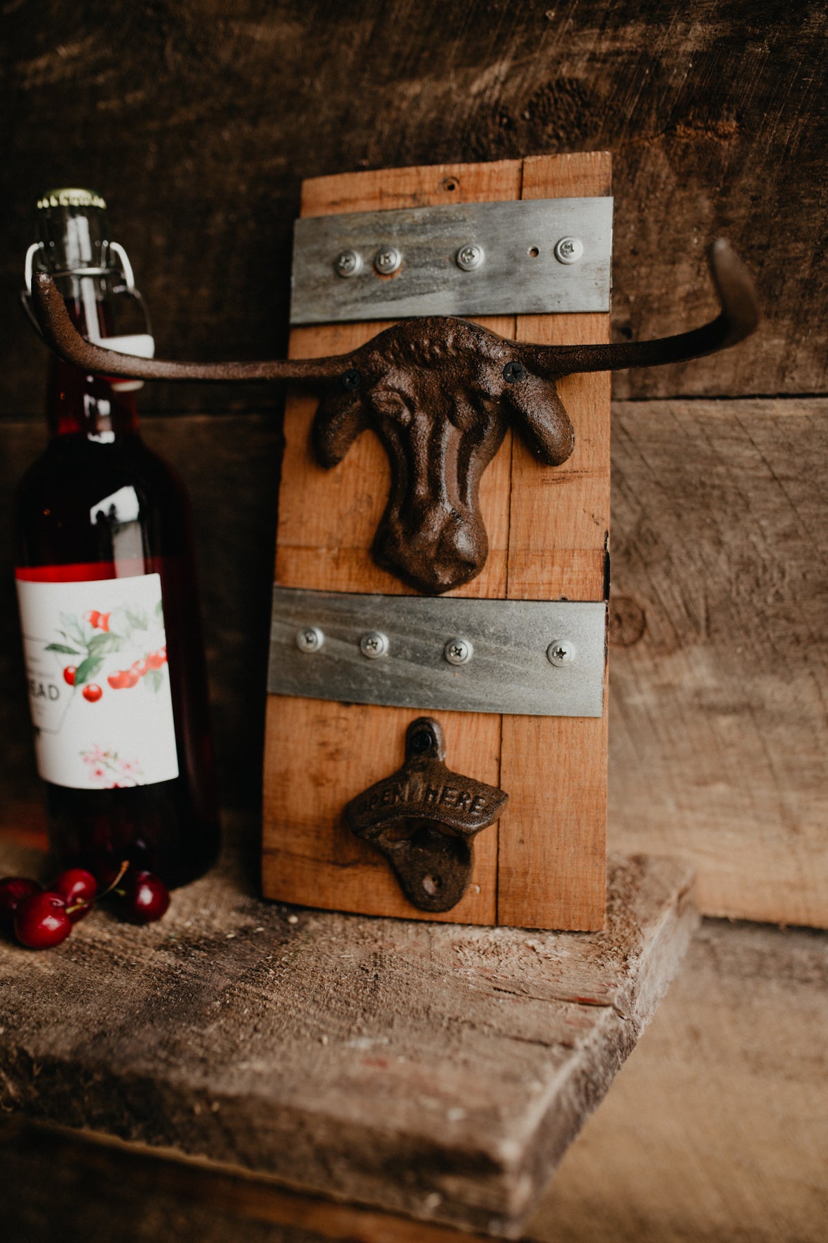 Longhorn Whiskey Barrel Wall Decor & Bottle Opener