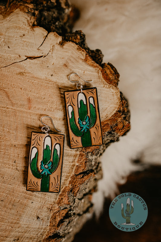 Cold Cactus Exclusive Tooled Leather Logo Earrings