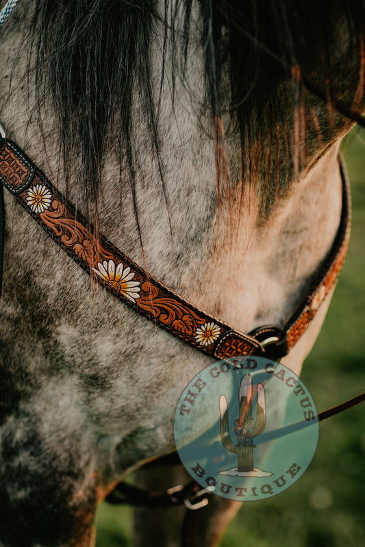 Daisy Tooled Leather Breast Collar (1.5" Width)