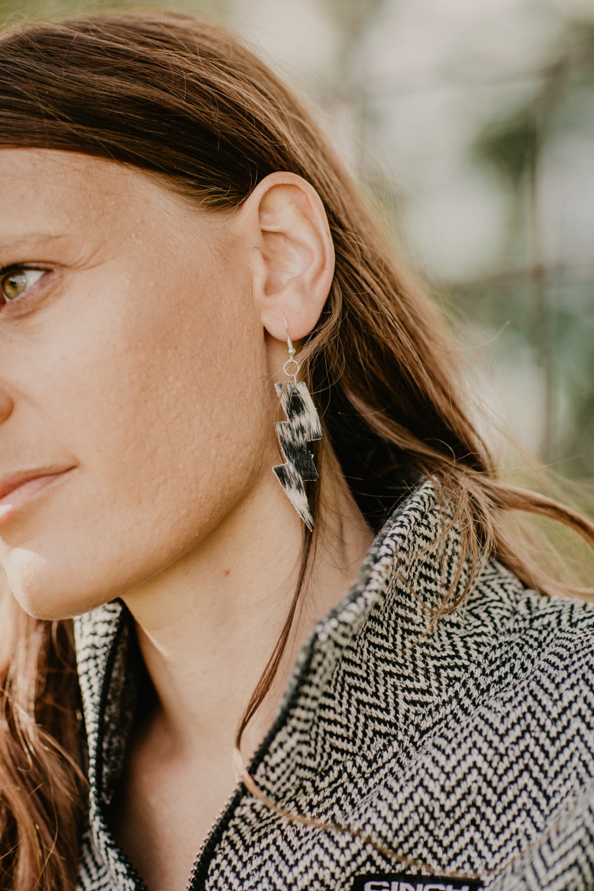 Cowhide Lightning Bolt Earrings