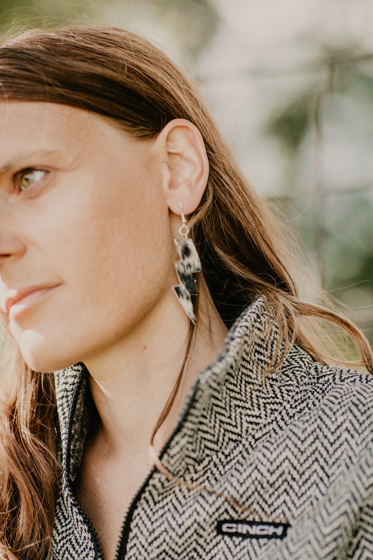 Cowhide Lightning Bolt Earrings