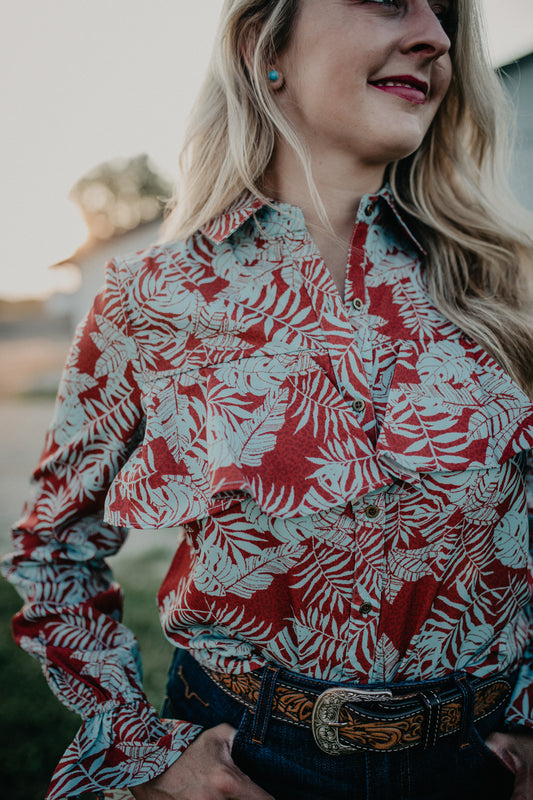 'Layla' Palm Leaf Print Rust Blouse (1 S Only)