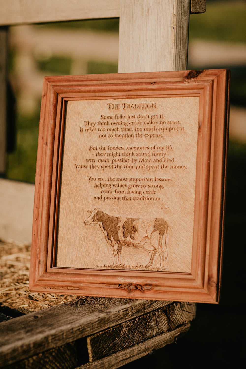 "The Tradition (Holstein)" Cowhide Poem with Custom Cedar Frame (10X12)