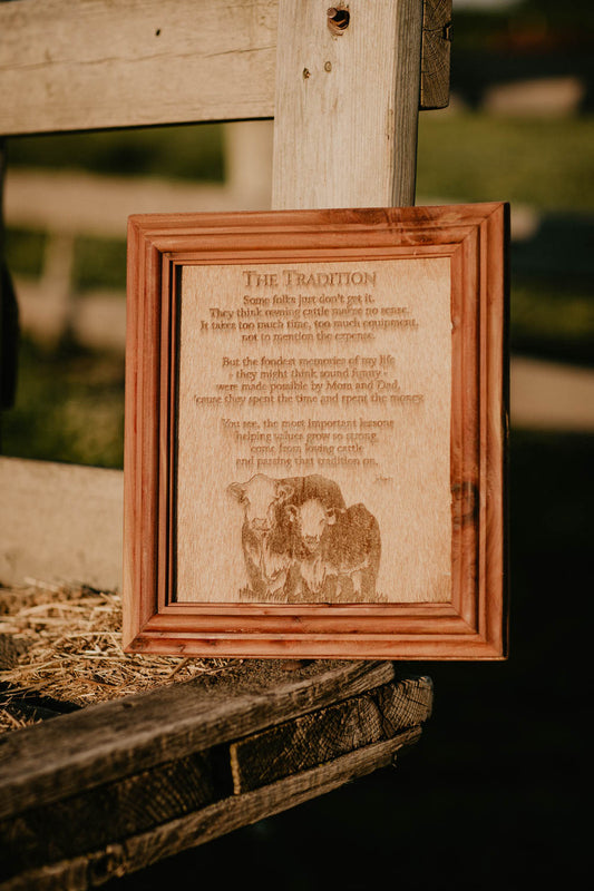 "The Tradition (Hereford)" Cowhide Poem with Custom Cedar Frame (10X12)