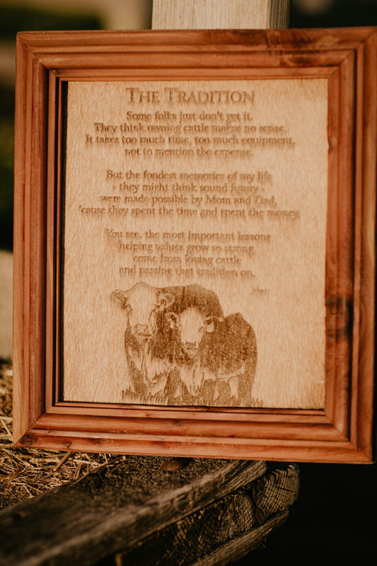 "The Tradition (Hereford)" Cowhide Poem with Custom Cedar Frame (10X12)