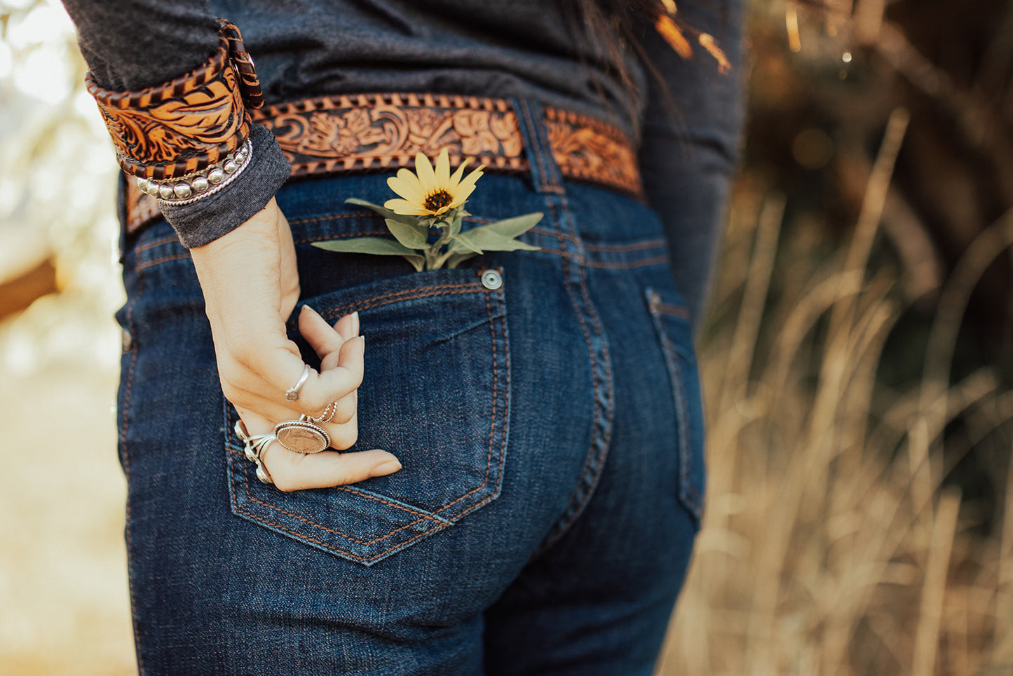 Floral Tooled Belt with Copper Buckle