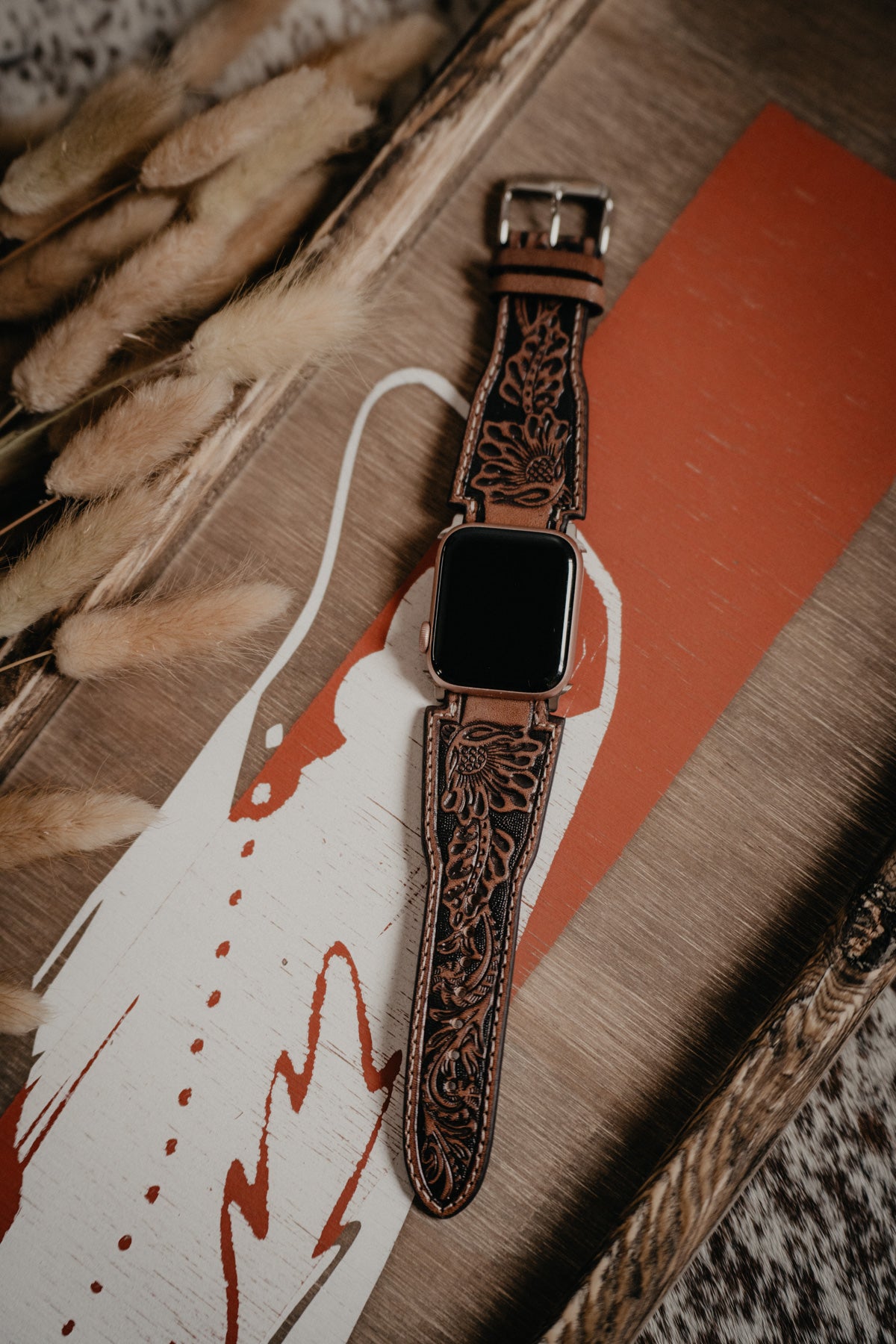 Leather Tooled Nocoma Apple Watch Band (42mm - 44mm)